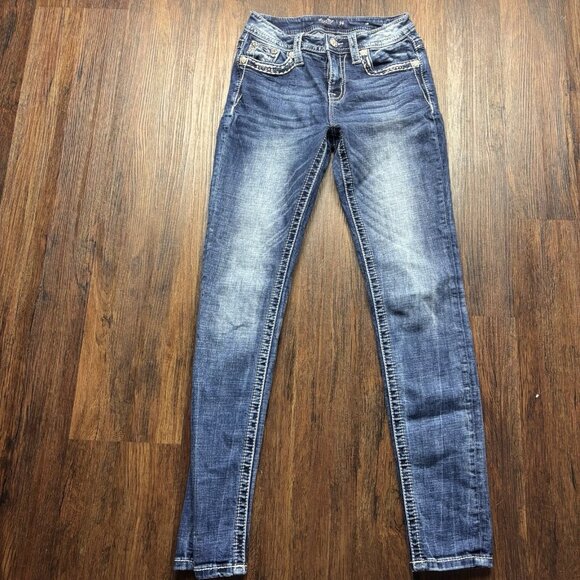 Miss Me Curvy Skinny Jeans Sequins Distressed Medium Wash Women’s Size 24 - Picture 1 of 12